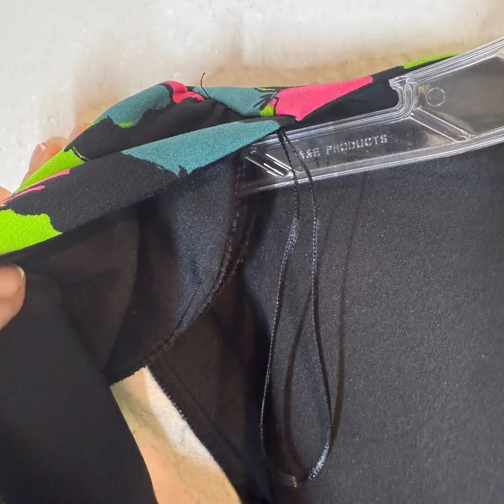 ZARA Floral Bodysuit Top Long Sleeve Wrap V Neck Black Pink Green Neon Small